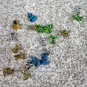 Assorted Metallic Decorative Push Pins Gold Silver Blue Green Thumb Tacks 20ct
